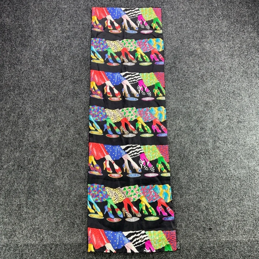 Nicole Miller Vintage 1990 Silk Scarf Novelty High Heels Print Black Rectangular